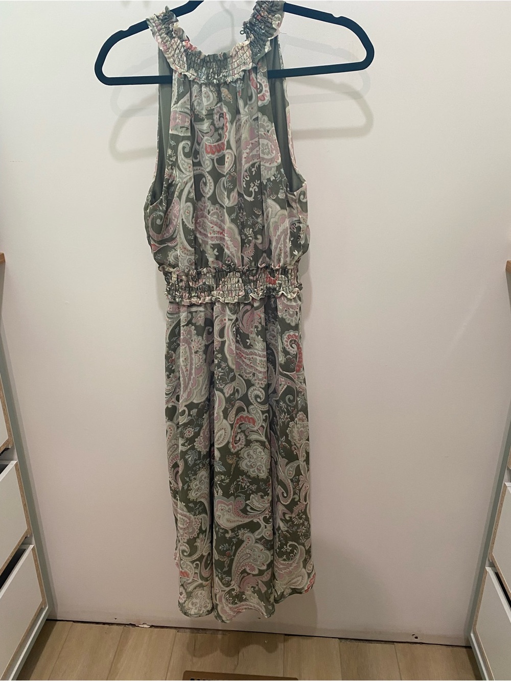 Paisley Halter Midi Dress in Olive and Pink